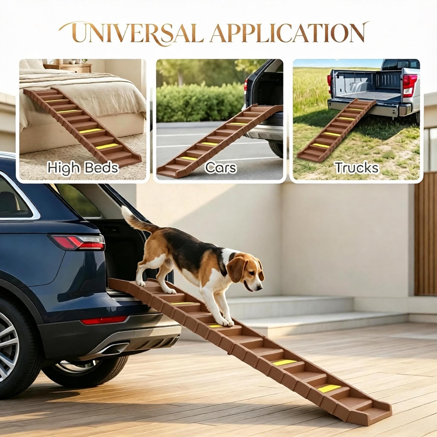 Foldable Dog Stairs Ramp for Cars, Trucks & SUVs - Brown