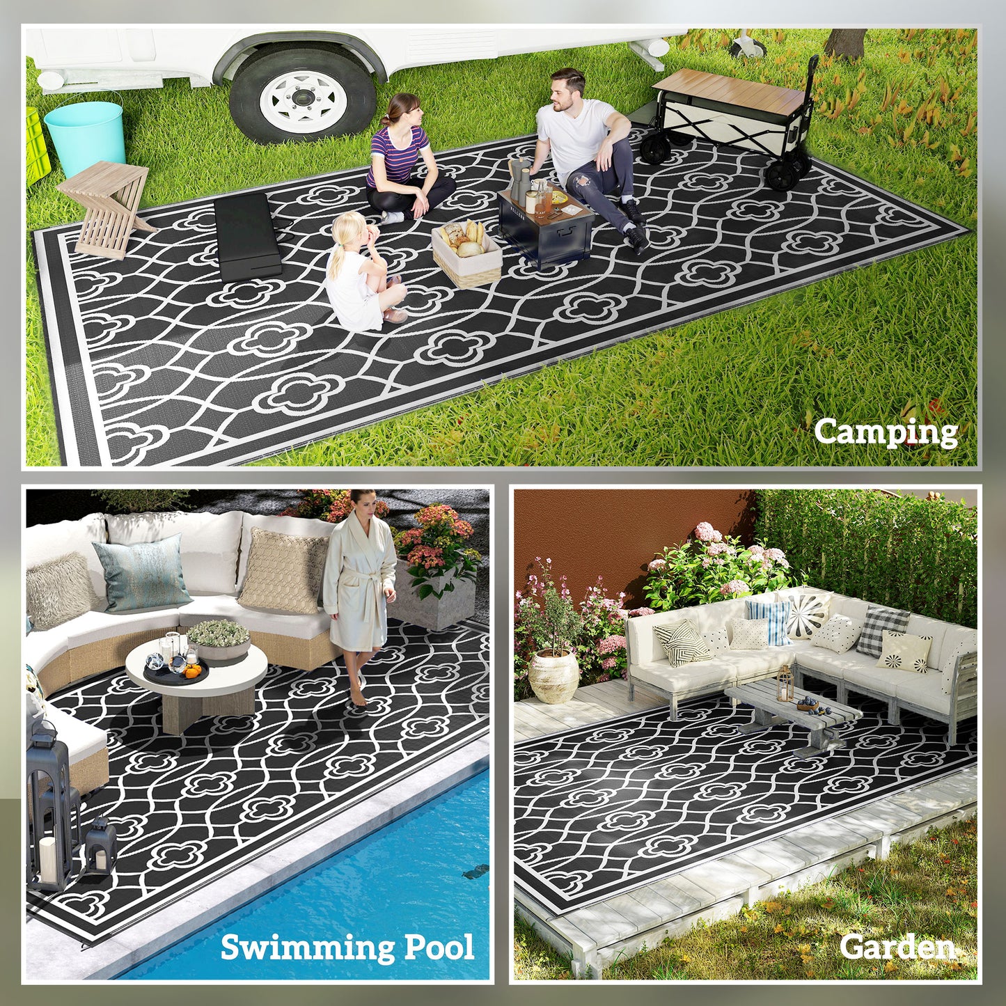 Reversible Waterproof Outdoor Rug with Carry Bag - 9' x 18'