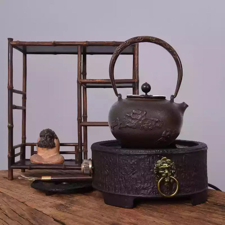 Cast Iron Embroidered Teapot - Traditional Chinese Style, 1.2L for Tea & Boiling Water