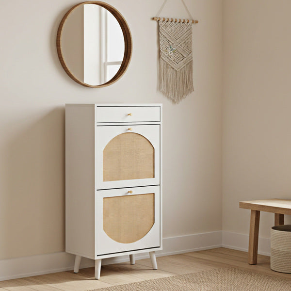Shoe Cabinet with Drawer and 2 Flip-Top Compartments - White