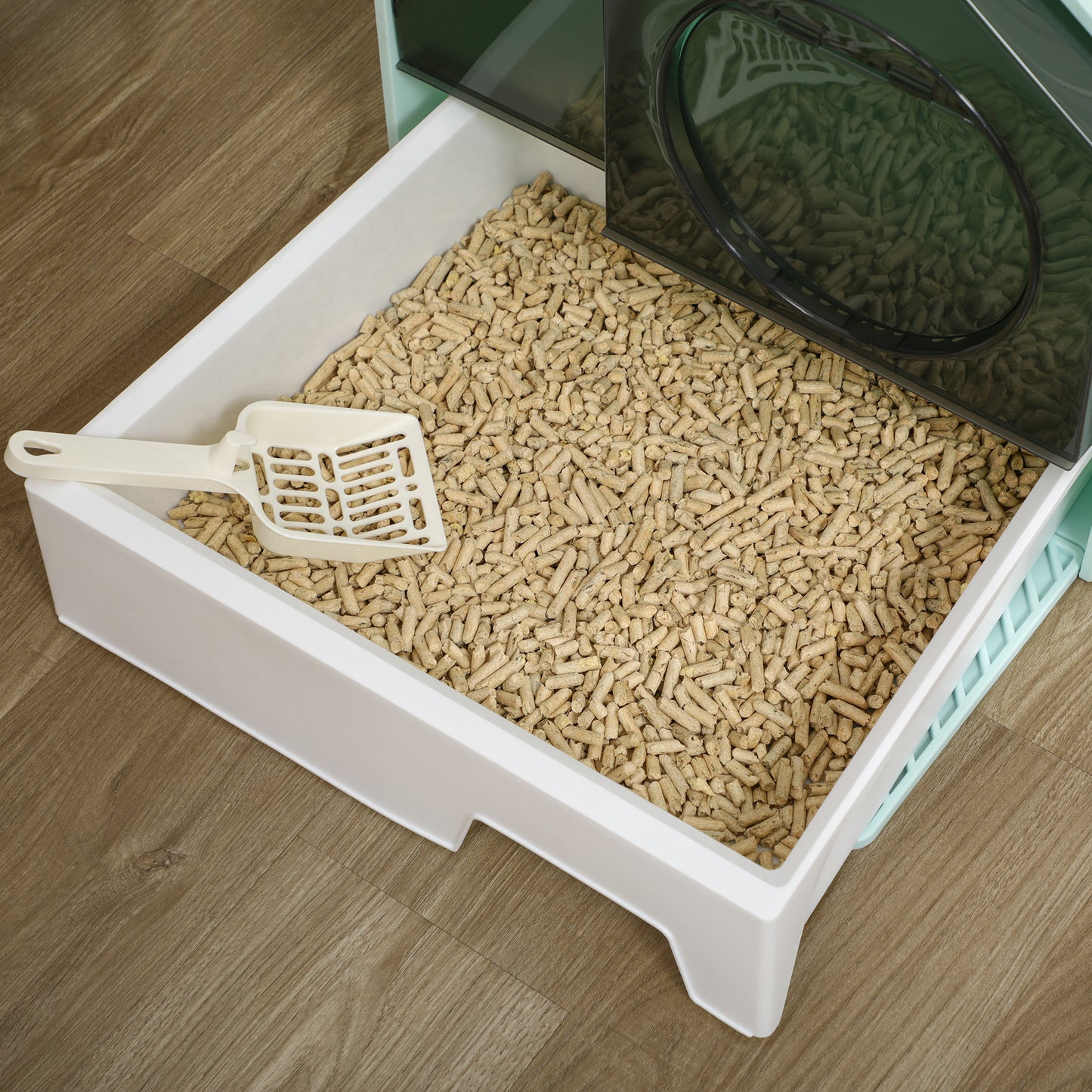 Hooded Cat Litter Box with Litter Mat, Odor Control, Light Blue