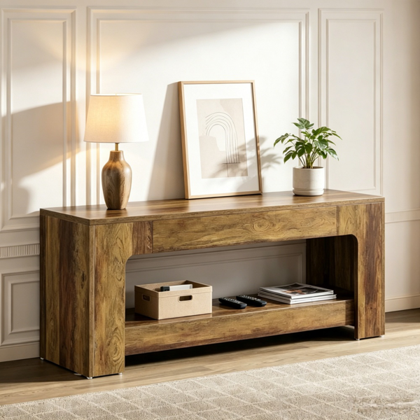 Farmhouse Console Table - 63" TV Stand with Open Storage