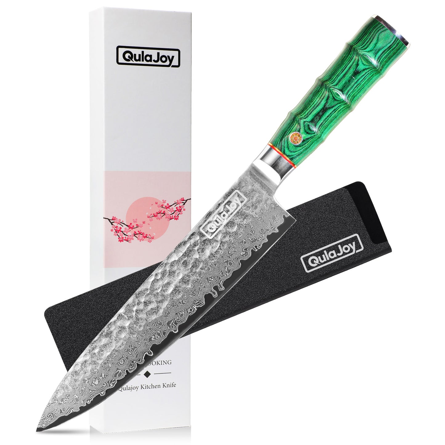 Japanese Chef Knife 8 Inch - Damascus VG-10 Steel, Hammered Blade