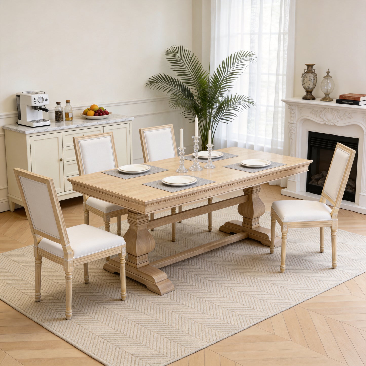 Upholstered French Country Dining Chairs - Set of 2, Beige