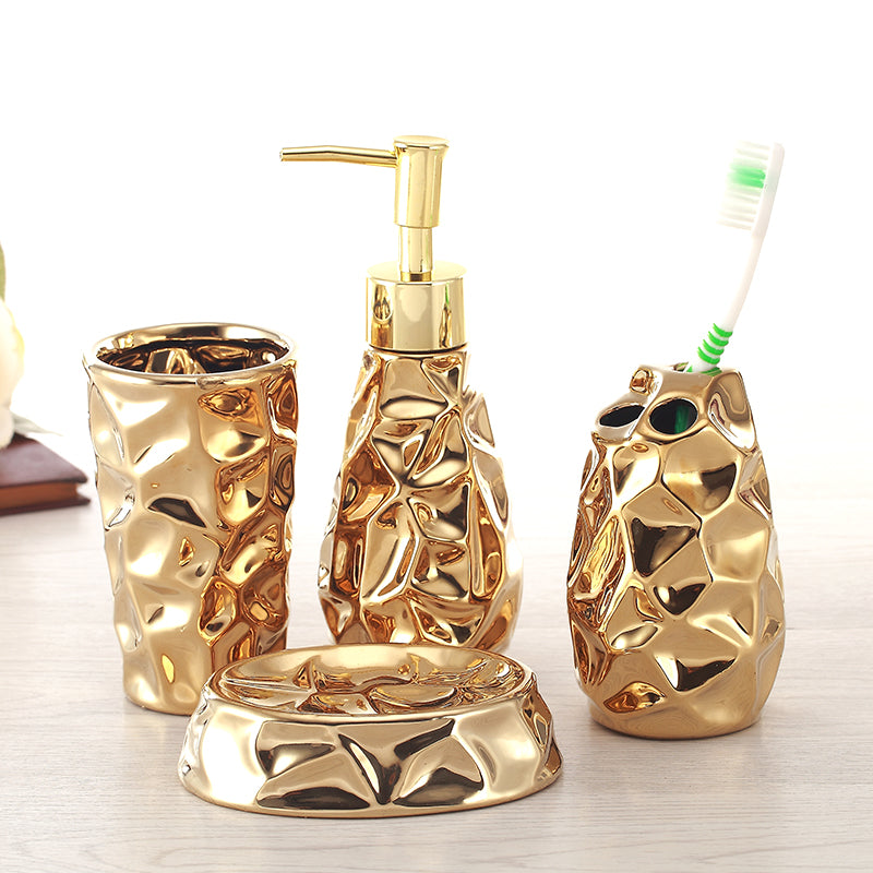 Golden Ceramic Bathroom Toilet Set - 4-Piece Home & Garden Accessory