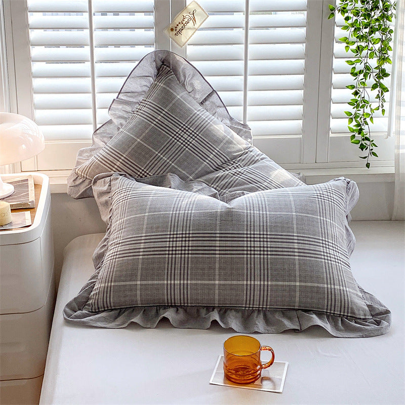 Full Cotton Pillowcase with Flounce - Washed Cotton, Single Size, Multiple Styles