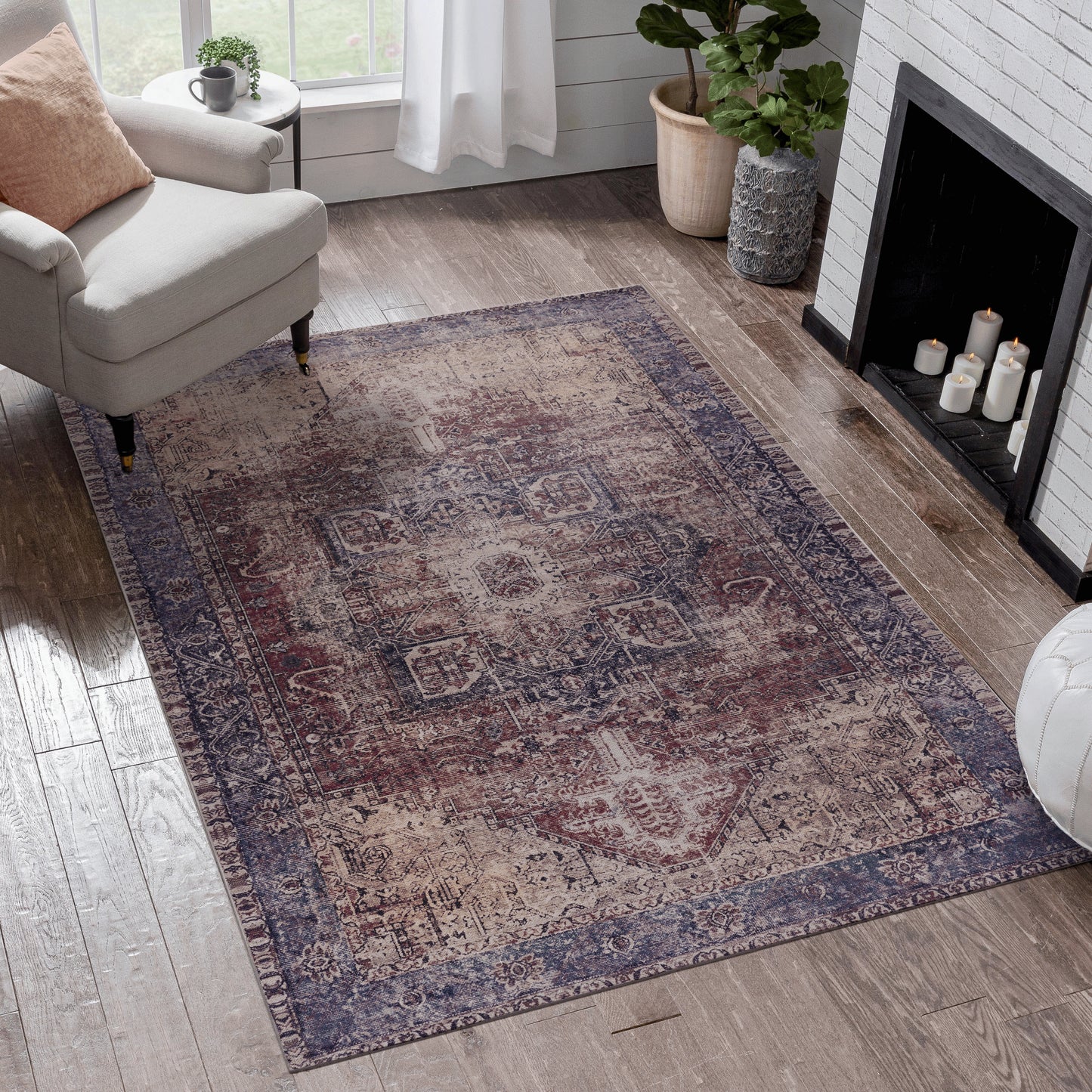 MAVAL Burgundy Washable Rug 4x6 Area Burgundy, 4' X 6'
