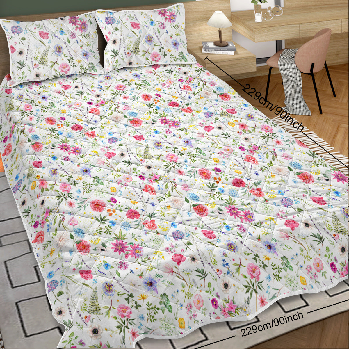 Red Floral Microfiber Quilt Set - Lightweight Bedding for All Seasons
