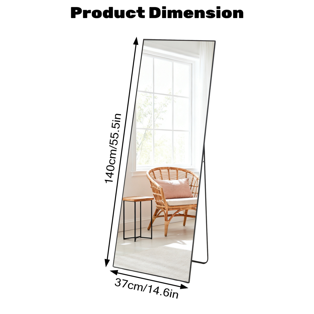 Full Length Standing Mirror - Black Rectangle, 56x15 Inches