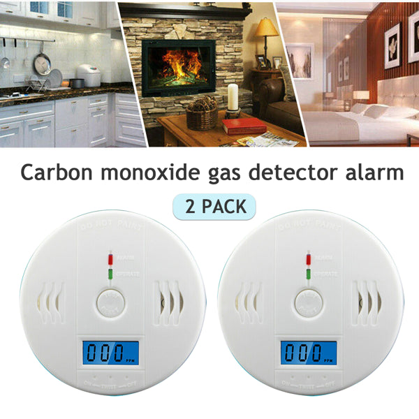2 Pack LCD Display CO Carbon Monoxide Gas Detector Device Home Safety