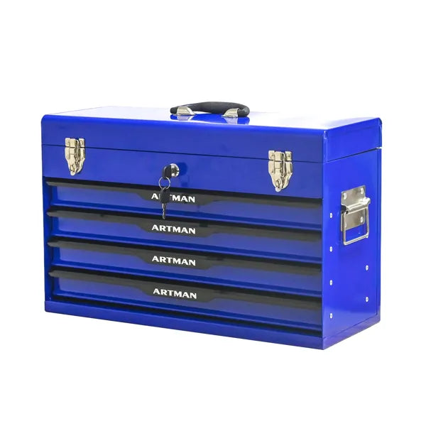 20-Inch Portable Steel Tool Box with Drawers and Lock - Blue
