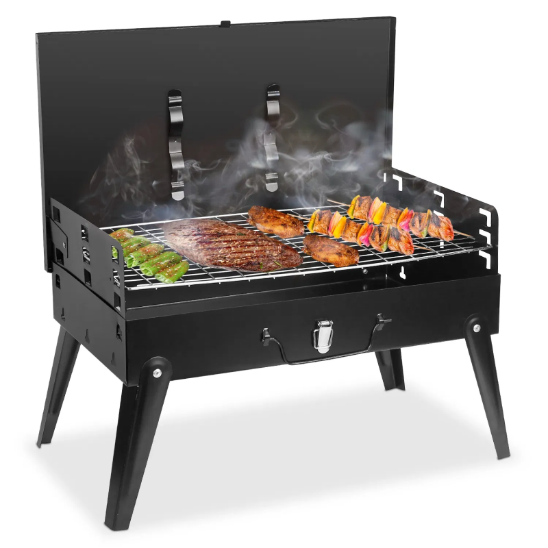Portable Charcoal Grill with Adjustable Height - Black