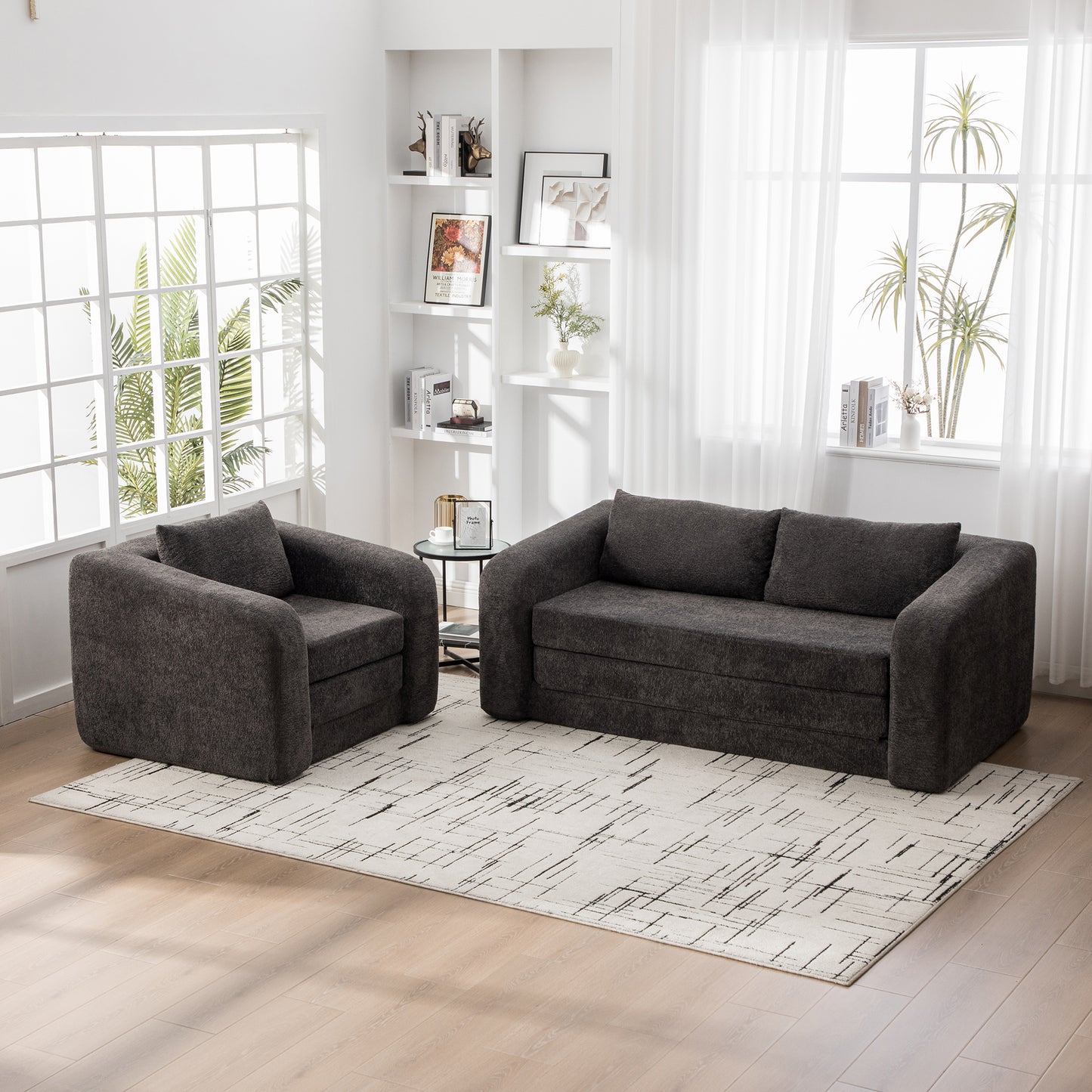 2-Piece Convertible Chenille Sofa Bed Set - Gray