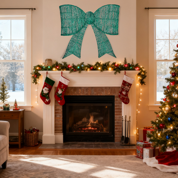 Giant Pre-Lit Outdoor Bowknot Christmas Decoration with 124 LEDs - Green