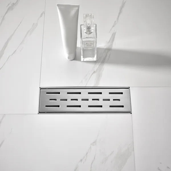 12 Inch Stainless Steel Shower Drain with Removable Brick Pattern Grate and Hair Strainer