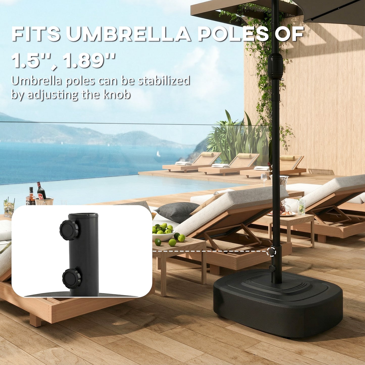 Patio Umbrella Base with Wheels - Fits 1.5" & 1.9" Poles