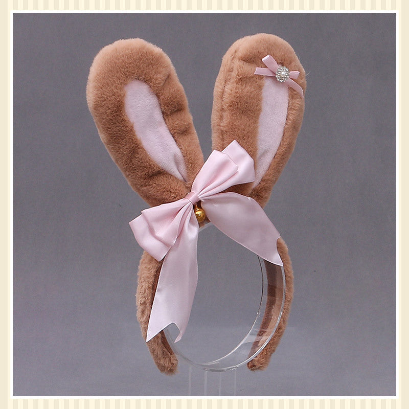 Animal Ears Headband with Bowknot Plush Rabbit Design for Cosplay & Fashion