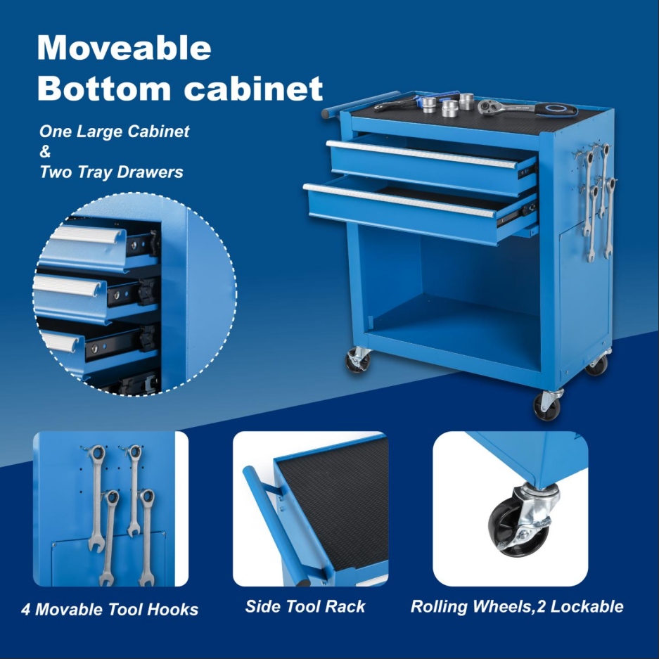 8-Drawer Rolling Tool Chest with Detachable Top - Blue