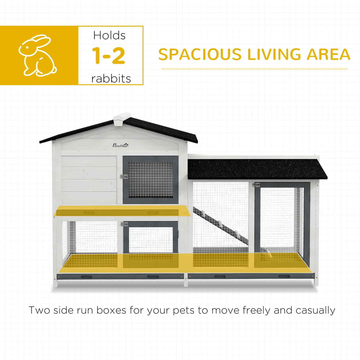 62-Inch Wooden Rabbit Hutch with Run, Removable Tray & Lockable Doors