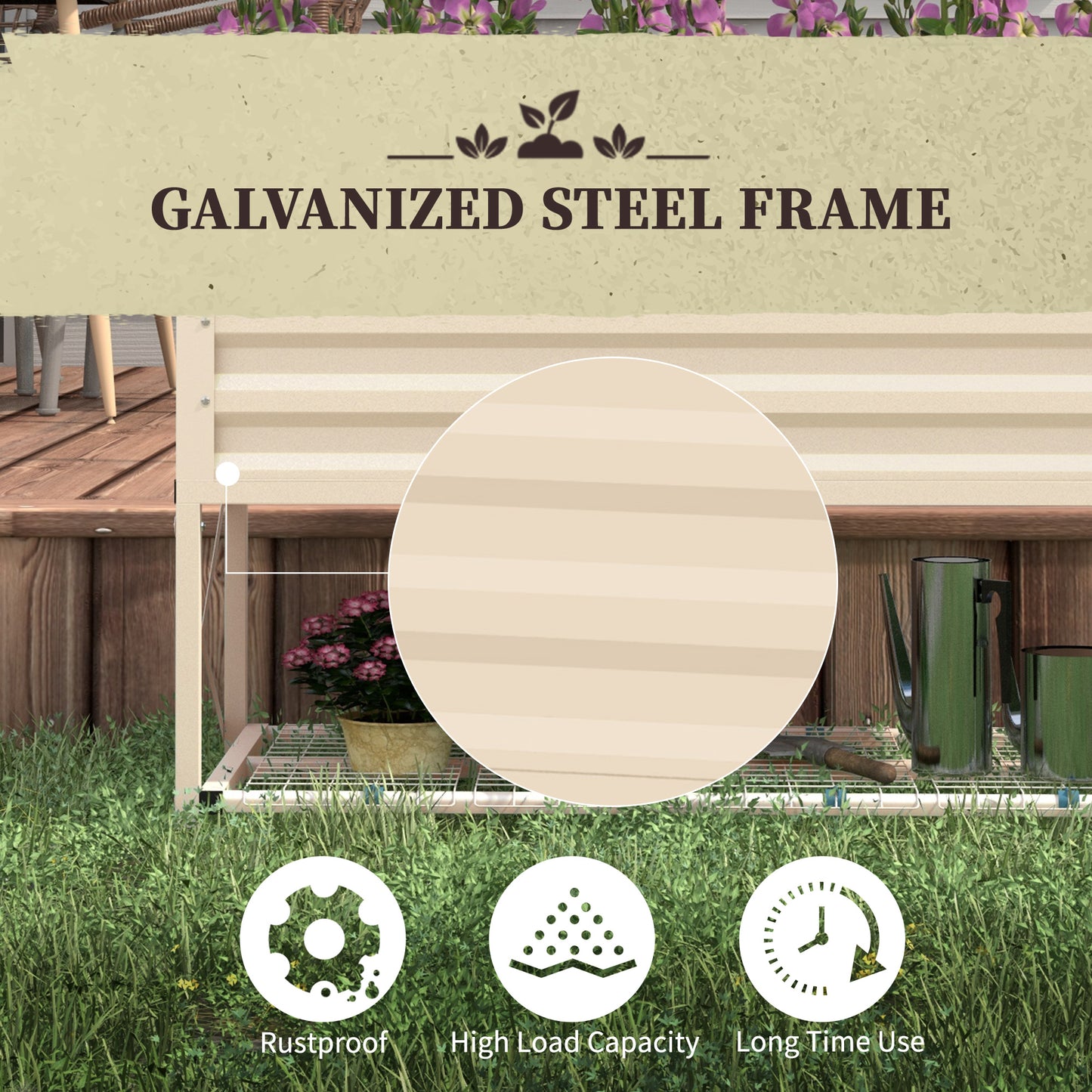 Galvanized Raised Garden Bed with Legs and Storage Shelf - Cream, 41x21 Inches