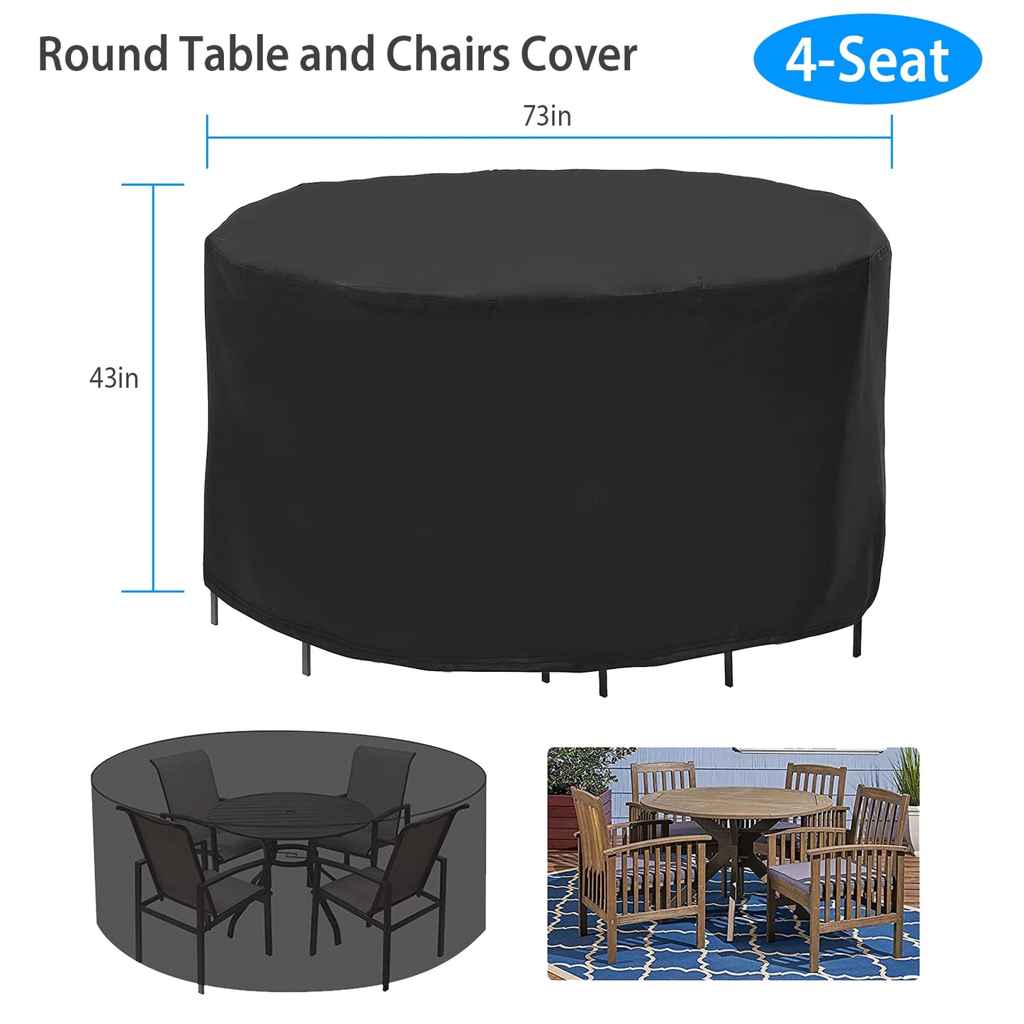 Waterproof Round Furniture Cover for Small Patio Table and Chairs - 4 or 6 Seat Options