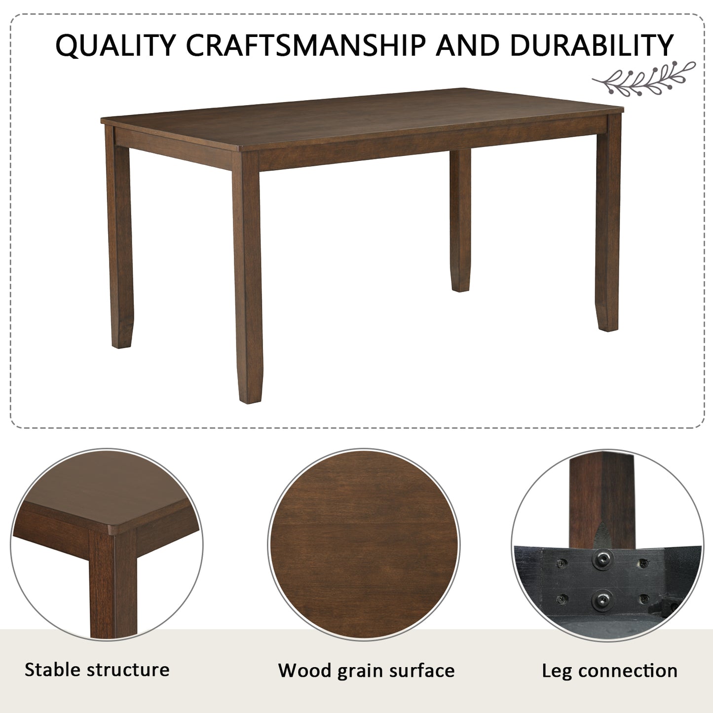 6-Piece Farmhouse Dining Table Set with Bench & Chairs - Dark Walnut