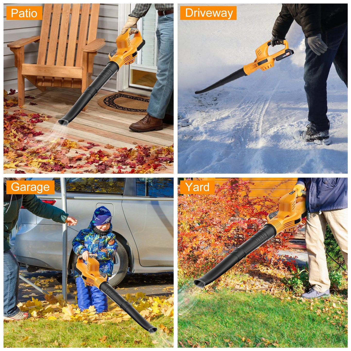 Cordless Handheld Leaf Blower with 124MPH Air Speed and 300CFM, 2-Speed, Orange