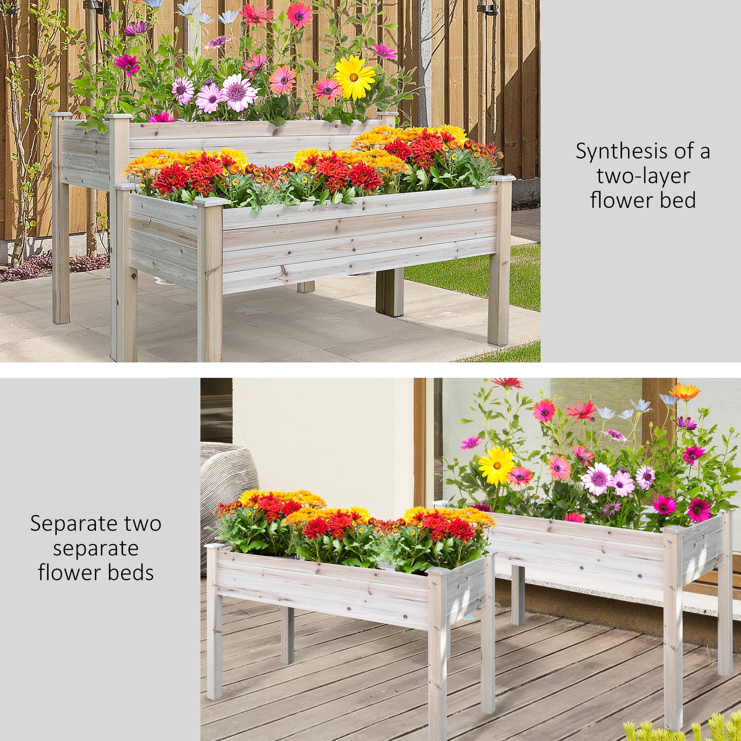 Two-Tier Wooden Elevated Garden Bed - Large Outdoor Planter 45x45
