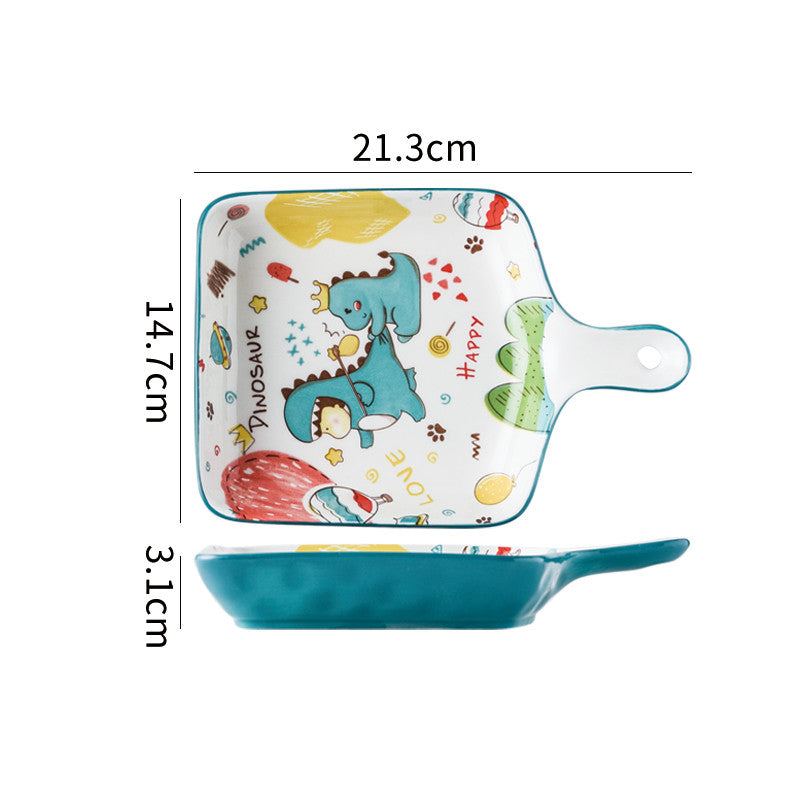 Cartoon Ceramic Dish Set with Dinosaur Pattern - Kitchen Tableware Collection