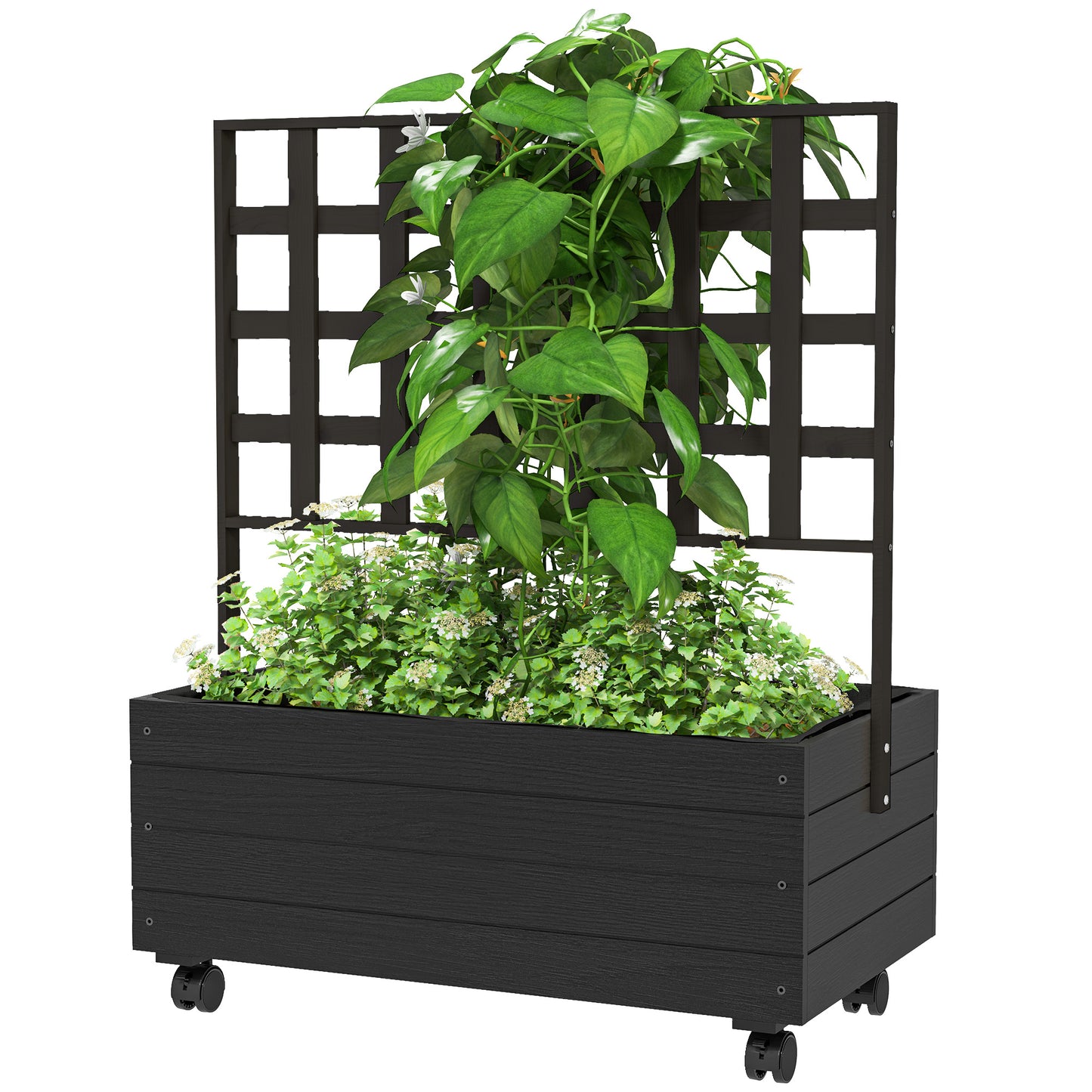 Outdoor Raised Garden Bed with Trellis and Wheels - Wooden Planter for Garden, Patio, Balcony