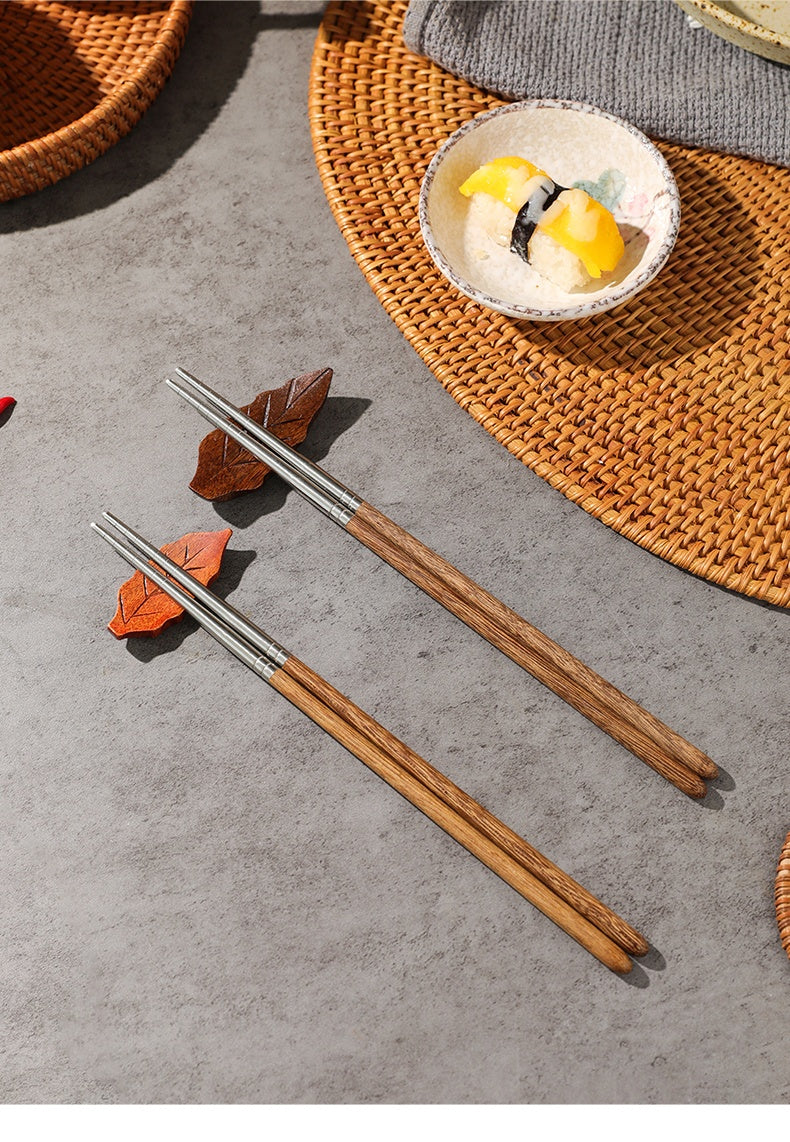 Wooden Chicken Wings Chopsticks Set - Stainless Steel Reusable Dinnerware
