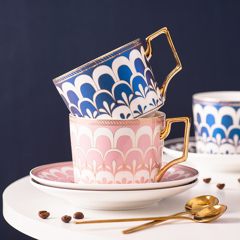 Ceramic Tea Cup & Saucer Set - Floral & Light Luxury Design, 201-300ml Capacity