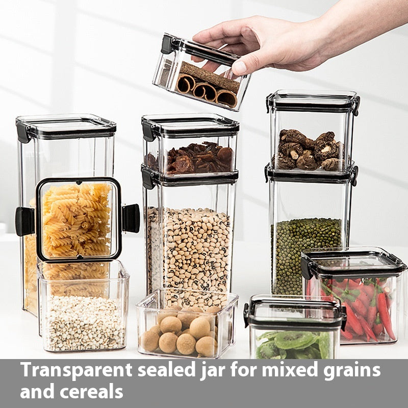 Sealed Food Storage Jar Container Set - Plastic Kitchen Dry Goods Organizer