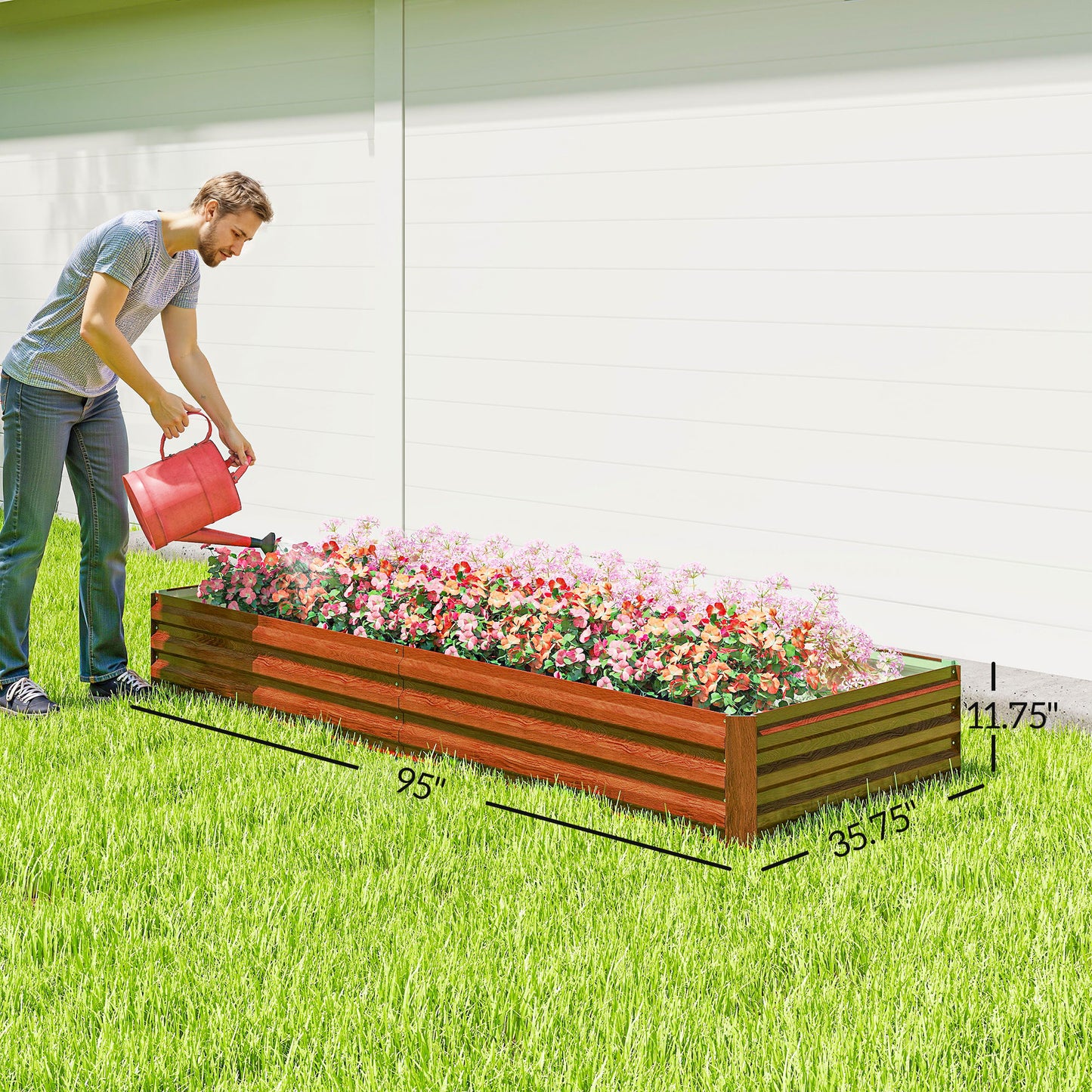 Galvanized Steel Raised Garden Bed 95x36x12 Inches for Flowers & Herbs
