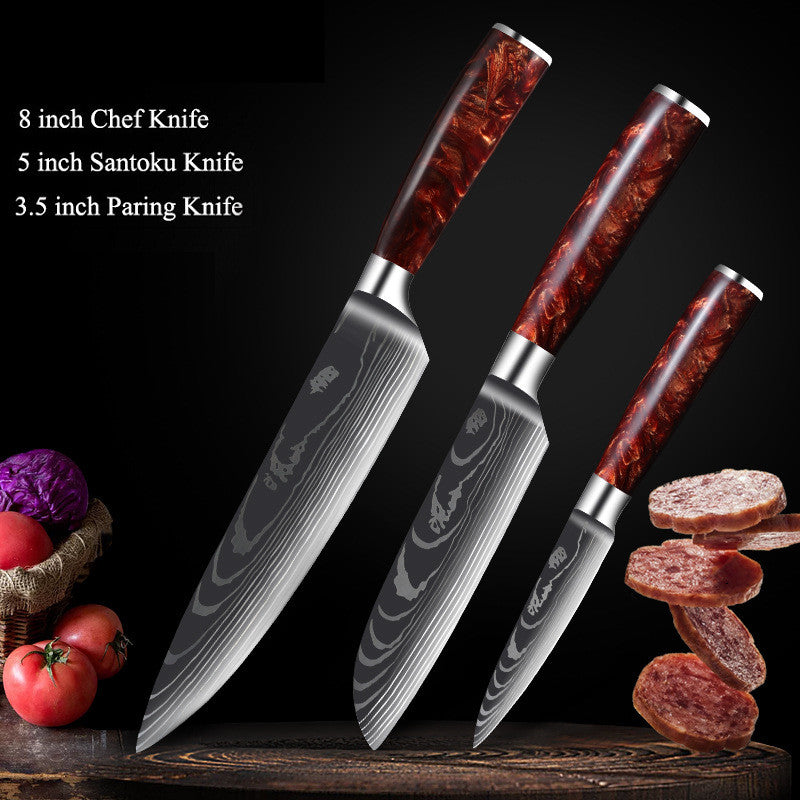 Damascus Laser Pattern Knife Set with Resin Handle - Multiple Sizes