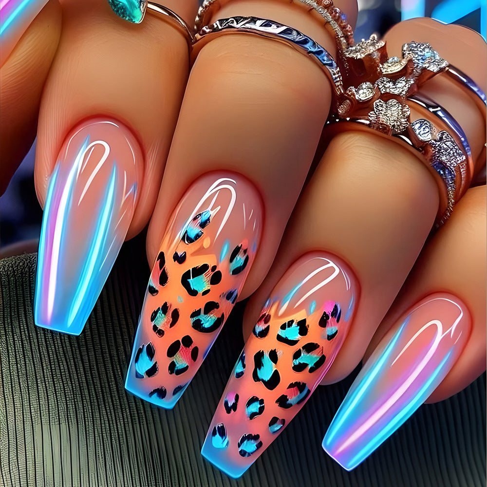 French Gradient Leopard Nail Tips Set - Long, Seamless, Ultra-Thin