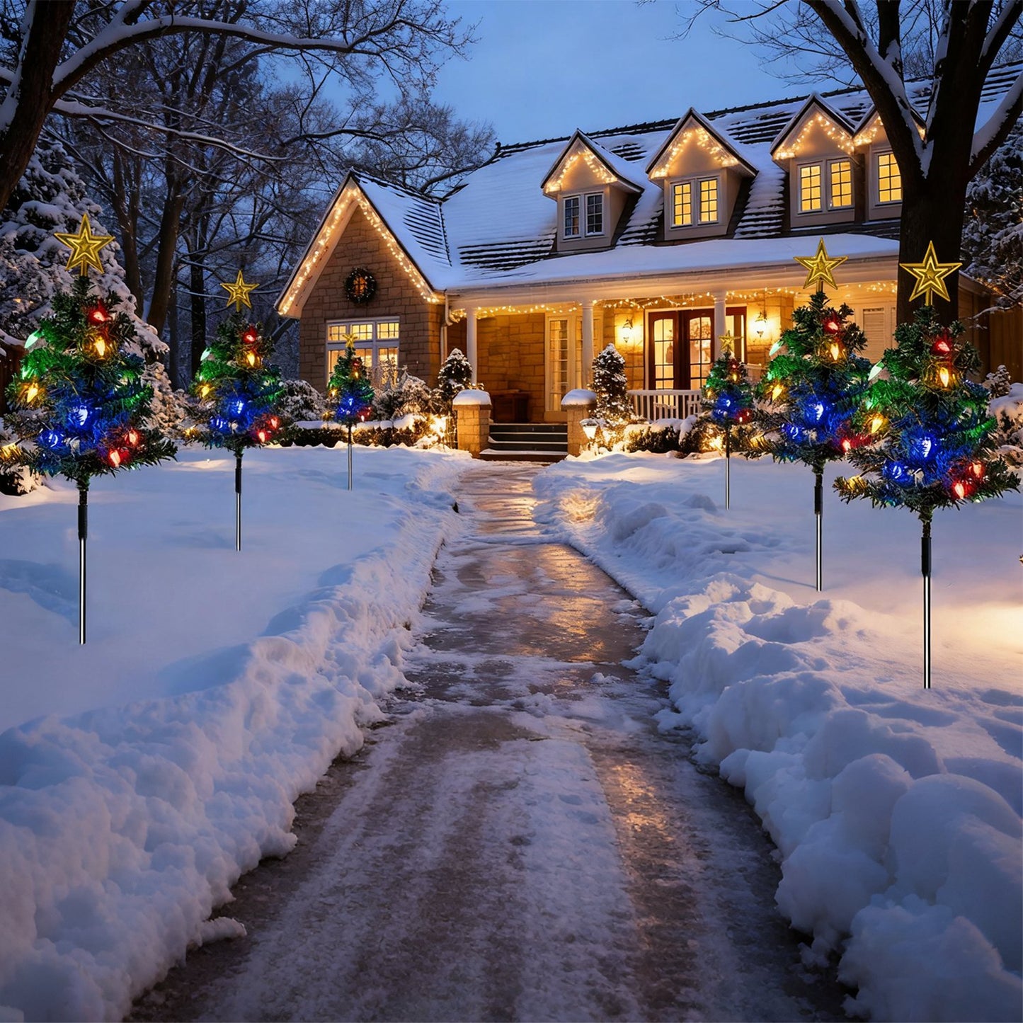 Solar Christmas Tree Lights - 37.4in Height, 100 LEDs, 8 Modes, 2 Pack
