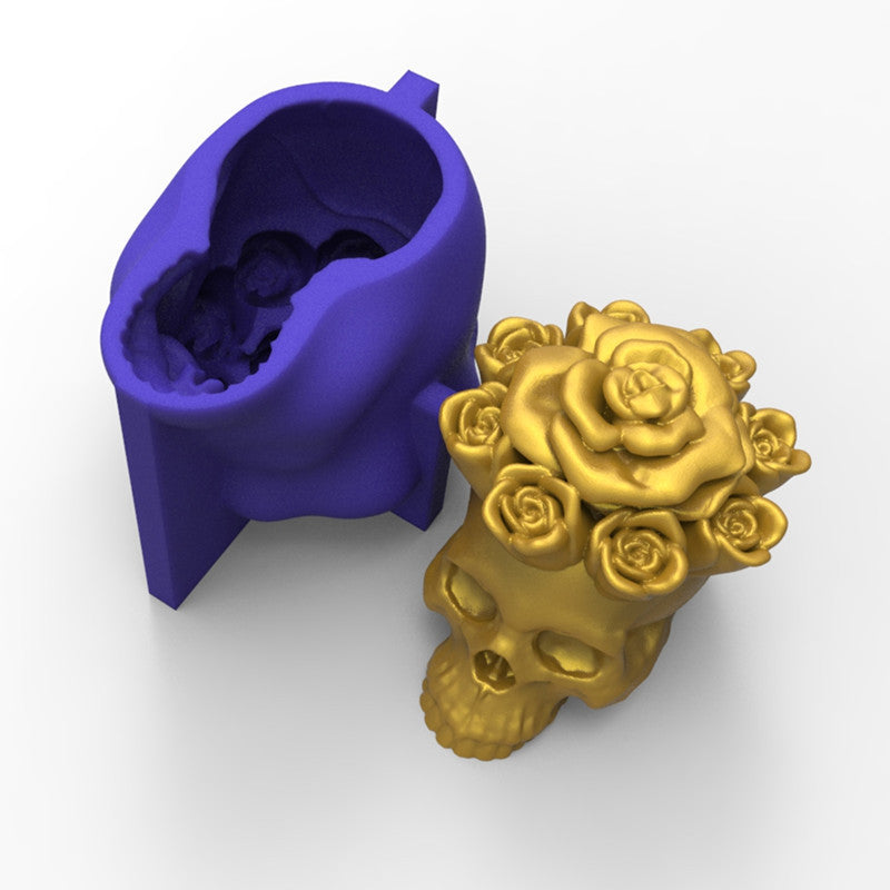 Blue Rose Skull Silicone Mold for Crafts and Decorations