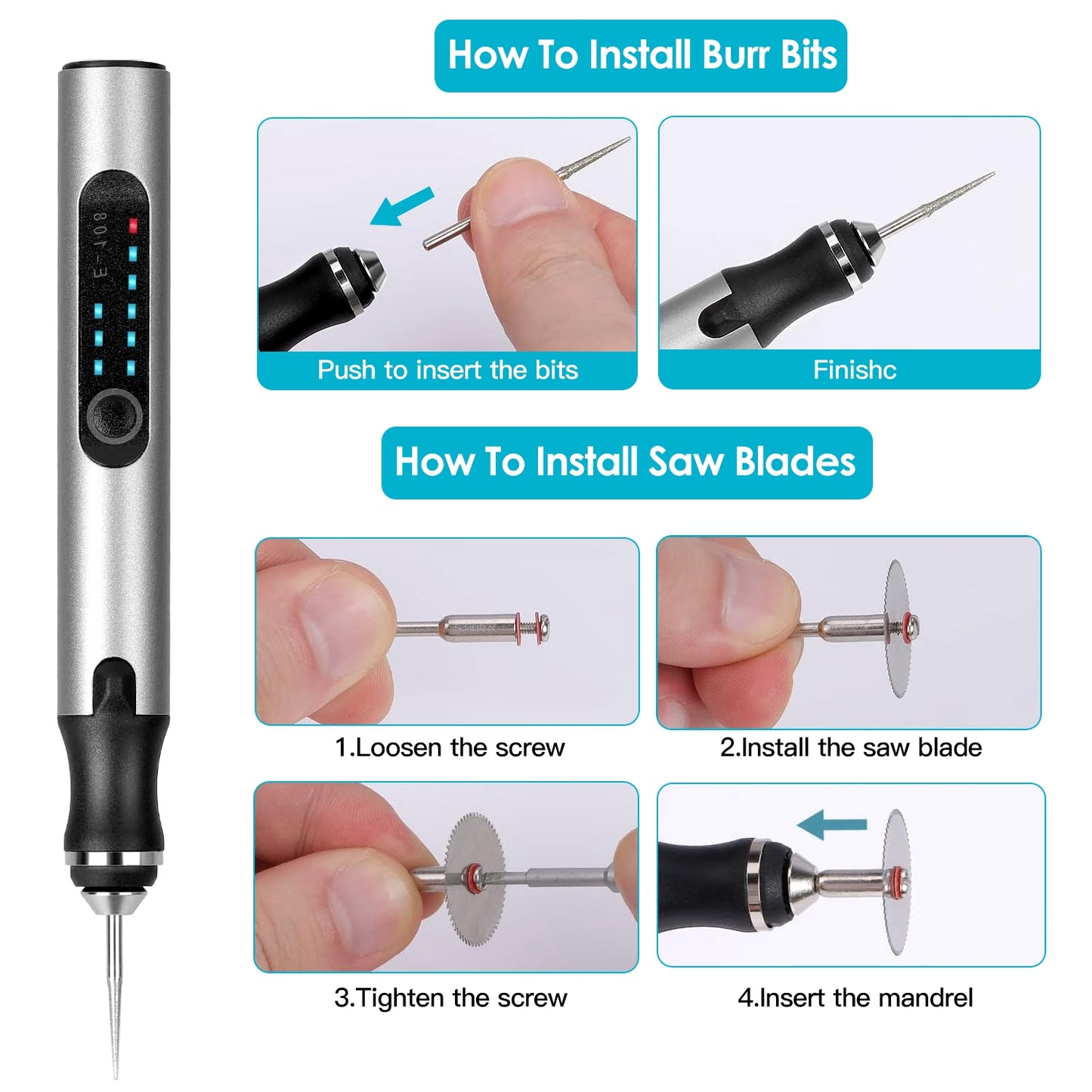 Electric Engraving Pen Kit with 33 Burr Bits and 5 Stencils - Cordless Portable DIY Etching Tool