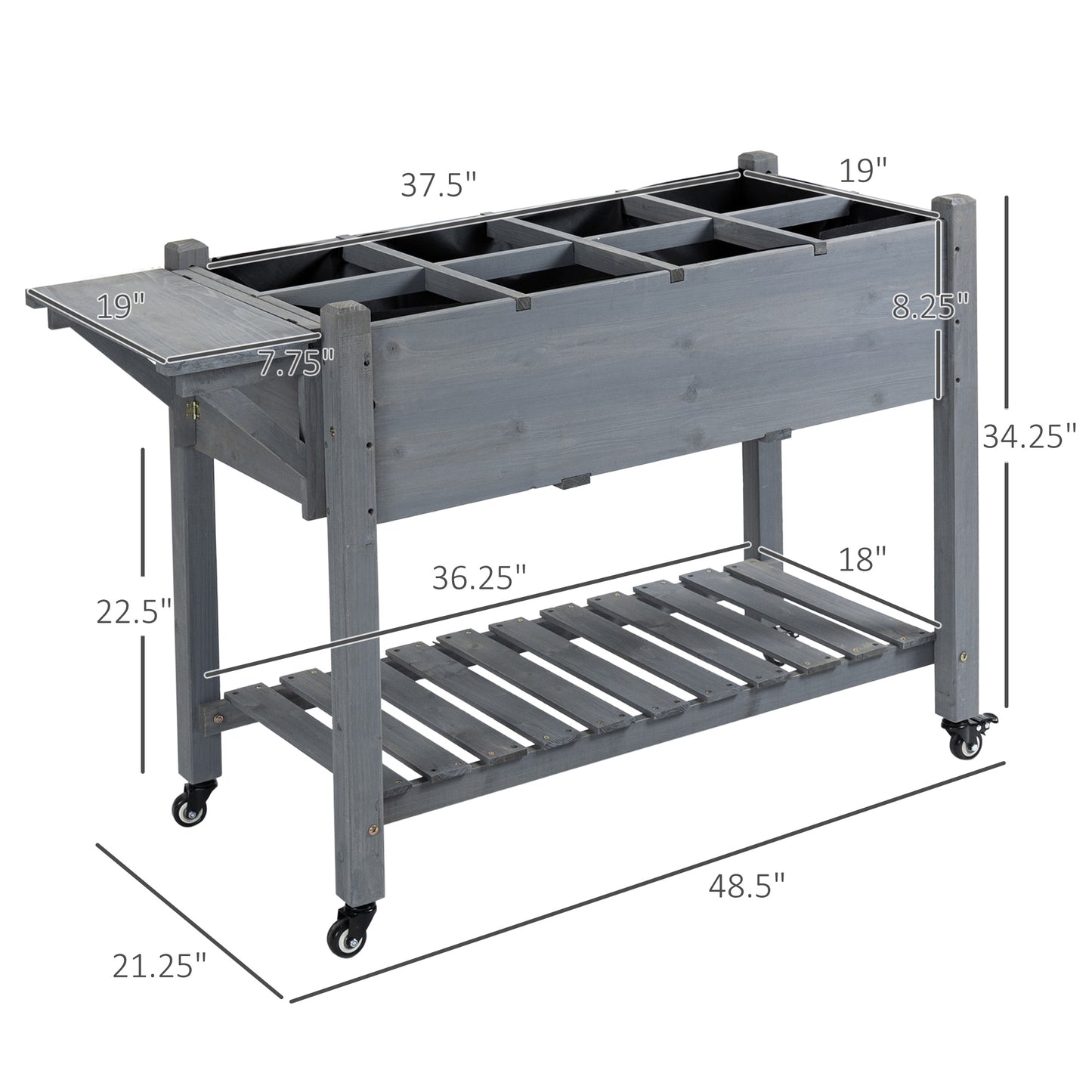 Raised Garden Bed Planter Box with Wheels & Storage Shelf - 1100x210x320mm
