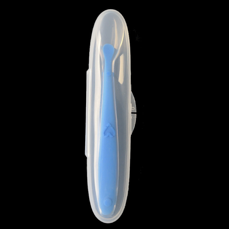 Baby Silicone Training Spoon with Storage Box - Soft Tip, Non-slip Handle