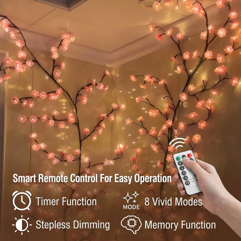 LED Cherry Blossom Wall Lights with Remote - 8 Modes, Flexible Branches, USB Power