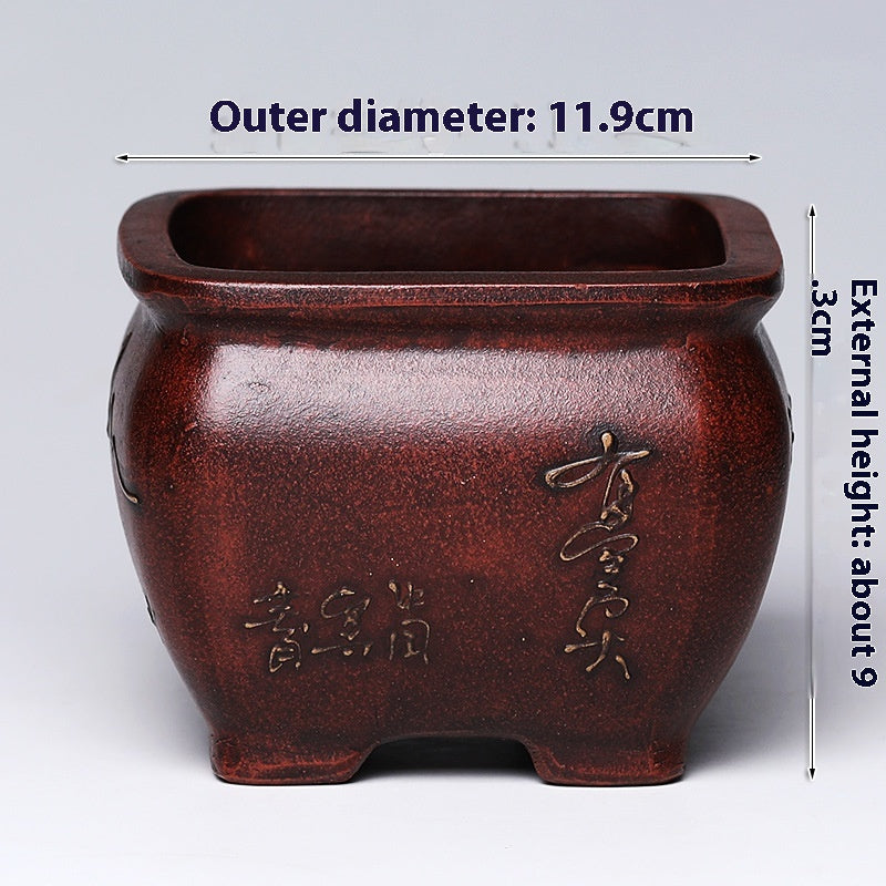 Purple Clay Flowerpot with Chinese Style Design Small Round & Square Options