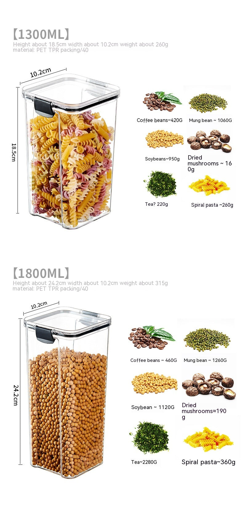 Food Grade Plastic Grain Storage Canisters with Sealed Lid - Stackable Food Containers