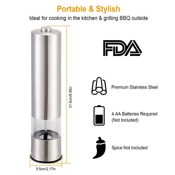 Electric Salt and Pepper Grinder with Adjustable Coarseness