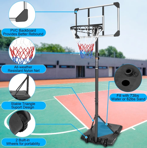Portable Basketball Goal System with Adjustable Height - 5.6 to 7ft