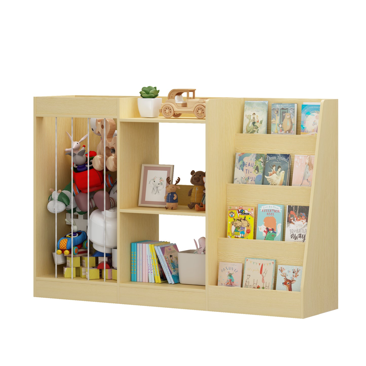 3-in-1 Kids Bookshelf and Toy Storage - Natural