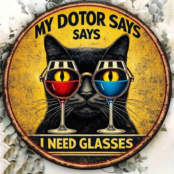 Vintage Black Cat Sign - My Doctor Says I Need Glasses