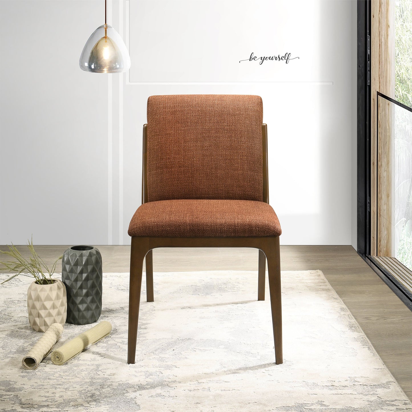 Grivelle Orange Fabric Dining Chair Set Of 2 For Vanity, Living Room