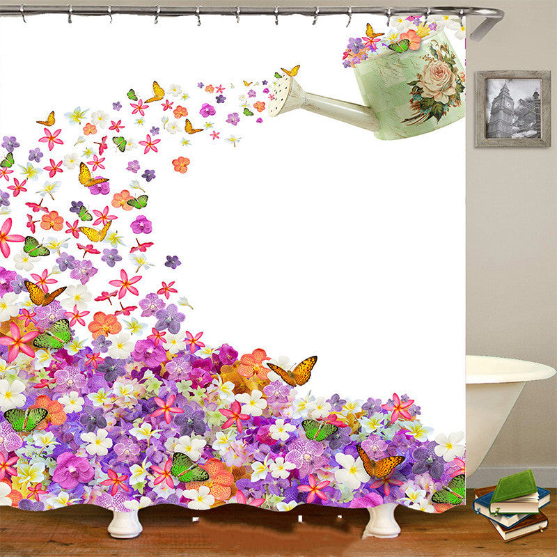 African Girl Waterproof Shower Curtain with Butterfly & Flower Pattern - Home Bathroom Decor